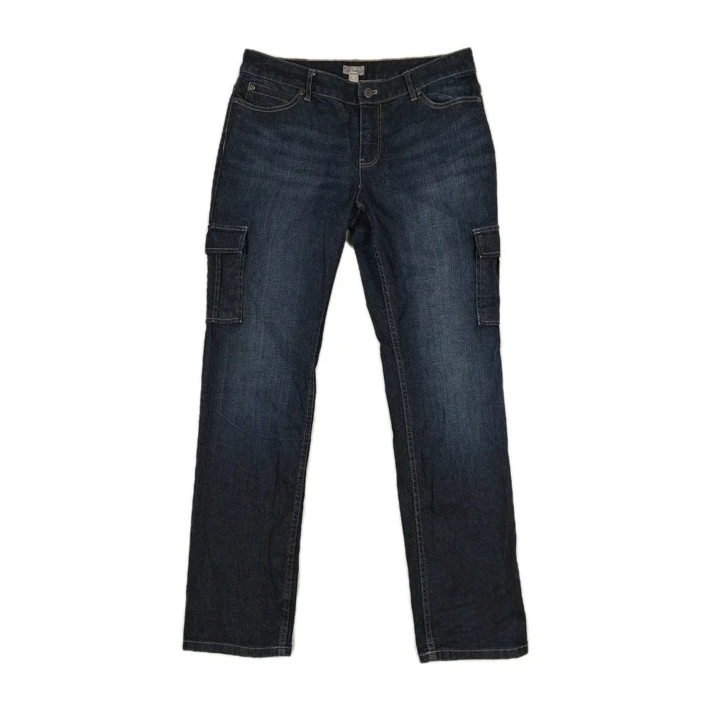 J Jill Cargo Jeans Womens 10‎ Petite Dark Wash Stretch Straight Leg Denim Preppy